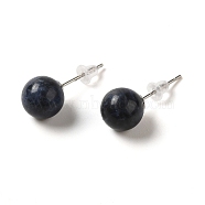 Natural Lapis Lazuli Stud Earrings, with Alloy Pins, Round, 20.5x8mm(G-B075-02P-08)