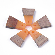Resin & Wood Pendants, Trapezoid, Orange, 18x12.5x3~4mm, Hole: 2mm(RESI-S358-52I)
