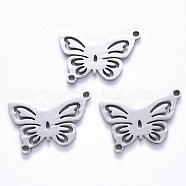 201 Stainless Steel Links Connectors, Laser Cut, Butterfly, Stainless Steel Color, 17x24.5x1.5mm, Hole: 1.6mm(STAS-S114-10)