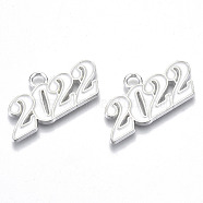 Alloy Enamel Pendants, Cadmium Free & Lead Free, New Year 2022, Silver, White, 19x38x2mm, Hole: 4mm(PALLOY-N160-001-05S-RS)