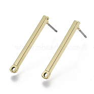 Smooth Surface Iron Stud Earring Findings, with Loop and Steel Pin, Cuboid, Light Gold, 25x3mm, Hole: 1.2mm, Pin: 0.7mm(IFIN-N005-23)