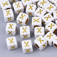 Plating Acrylic Beads, Horizontal Hole, Golden Metal Enlaced, Alphabet Style, Cube, Letter.X, 5.5~6x5.5~6x5.5~6mm, Hole: 3.5mm, about 3000pcs/500g(SACR-S297-09X)