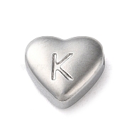 201 Stainless Steel Beads, Stainless Steel Color, Heart, Letter K, 7x8x3.5mm, Hole: 1.5mm(STAS-M335-01K-P)