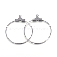 304 Stainless Steel Pendants, Hoop Earring Findings, Ring, Stainless Steel Color, 29~30x26.5x1.5mm, 21 Gauge, Hole: 1mm, Inner Size: 22x25mm, Pin: 0.7mm(STAS-F191-09P-B)