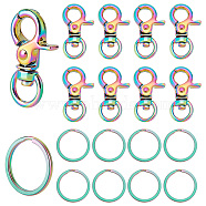 Elite 10Pcs Alloy Swivel Clasps, with 10Pcs Ion Plating(IP) 304 Stainless Steel Split Key Rings, Rainbow Color, Clasps: 31x17.5x6mm, Hole: 8.5x5mm; Key Rings: 25x2mm(FIND-PH0009-05)