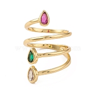 Colorful Cubic Zirconia Adjustable Rings, Rack Plating Brass Jewelry for Women, Lead Free & Cadmium Free, Real 18K Gold Plated, Inner Diameter: 15mm(RJEW-F135-05G)