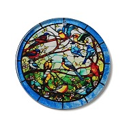 Opaque Acrylic Pendants, Flat Round with Bird, Dodger Blue, 37.5~38x2mm, Hole: 1.6mm(OACR-Z007-04D)