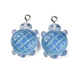 Gradient Color & Luminous Opaque Resin Pendants, Glow in the Dark, Turtle, Steel Blue, 26x16x7mm, Hole: 2mm(RESI-S011-01A)