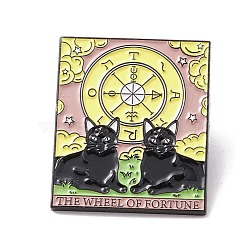 The Wheel of Fortune Word Enamel Pin, Cat Tarot Alloy Badge for Backpack Clothes, Electrophoresis Black, Clock Pattern, 30.5x25.5x1.5mm, Pin: 1mm(JEWB-H007-14EB)