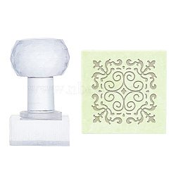 Clear Acrylic Soap Stamps, DIY Soap Molds Supplies, Square, Floral Pattern, 60x38x38mm, pattern: 35x35mm(DIY-WH0445-005)