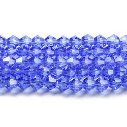 Transparent Electroplate Glass Beads Strands, Pearl Luster Plated, Faceted, Bicone, Cornflower Blue, 3.5~3.8x3mm, Hole: 0.8mm, about 107~110pcs/strand, 32.5~34cm(EGLA-A039-T3mm-A07)