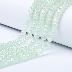 Electroplate Glass Beads Strands, Imitation Jade Beads, AB Color Plated, Faceted, Rondelle, Pale Green, 3.5x3mm, Hole: 0.4mm, about 123~127pcs/strand, 13.7~14.1 inch(35~36cm)(EGLA-A034-J3mm-B03)