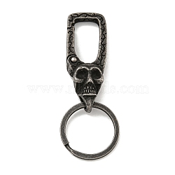 Tibetan Style 316 Surgical Stainless Steel Fittings with 304 Stainless Steel Key Ring, Skull, Antique Silver, 78mm(FIND-Q101-08AS-04)