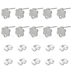 10Pcs 201 Stainless Steel Stud Earring Findings with Hole, 304 Stainless Steel Pins and Ear Nuts, Flower, 10x9mm, Hole: 1.6mm, Pin: 0.8mm(EJEW-FS0001-14C)