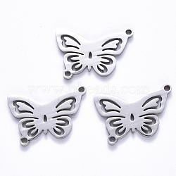 Tarnish Resistant 201 Stainless Steel Links Connectors, Laser Cut, Butterfly, Stainless Steel Color, 17x24.5x1.5mm, Hole: 1.6mm(STAS-S114-10)