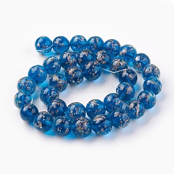 Handmade Gold Sand Lampwork Beads Strands, Luminous, Round, Royal Blue, 12mm, Hole: 1.4mm, about 33pcs/strand, 14.3 inch(40cm)(LAMP-P051-L07-12mm)