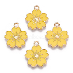 Alloy Enamel Pendants, Sakura Flower, Light Gold, Gold, 20.5x17.5x1.5mm, Hole: 2mm(ENAM-S121-115L)