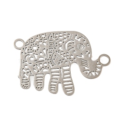 Rack Plating Brass Filigree Connector Charms, Long-Lasting Plated, Elephant Etched Metal Embellishments, Platinum, 20x28x0.3mm, Hole: 2mm(KKC-D001-01P)