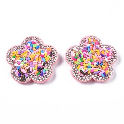 Acrylic Rhinestone Snap Button, with Plastic & Iron Snap Caps, Garment Buttons, Flower, Colorful, 43x44x10.5mm(BUTT-N019-004)