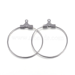 Tarnish Resistant 304 Stainless Steel Pendants, Hoop Earring Findings, Ring, Stainless Steel Color, 29~30x26.5x1.5mm, 21 Gauge, Hole: 1mm, Inner Size: 22x25mm, Pin: 0.7mm(STAS-F191-09P-B)