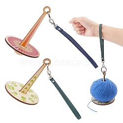 DICOSMETIC Wooden Wrist Yarn Holder, Twirling Mechanism Spinning Needles, with PU Leather Keychains Wrist Band and Zinc Alloy Spring Gate Rings, Mixed Color(DIY-DC0002-82)