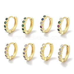 Brass Pave Cubic Zirconia Hoop Earrings for Women, Real 18K Gold Plated, Mixed Color, 13.5x2.5mm(EJEW-L269-137G)