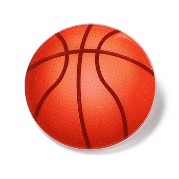Basketball Acrylic Safety Brooch, Sports Goods Lapel Pin for Backpack Clothes, Orange Red, 40x2mm