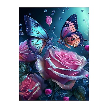 Flower Butterfly DIY Diamond Painting Kit, Including Resin Rhinestones Bag, Diamond Sticky Pen, Tray Plate and Glue Clay, Colorful, 400x300mm