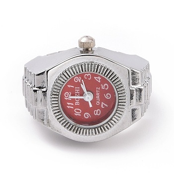 201 Stainless Steel Stretch Watchband Finger Ring Watches, Flat Round Quartz Watch for Unisex, FireBrick, 15x18mm, Watch Head: 19x27mm, Watch Face: 11.5mm