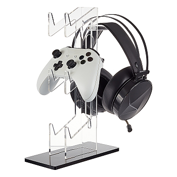 3-Tier Transparent Acrylic Game Controller Display Stand Holders, Controllers & Full-Size Gaming Headset Desktop Organizer Stands with Black Base, Clear, Finish Product: 11x6.5x33cm, about 9pcs/set