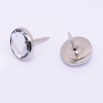 Iron Nails, with Acrylic, Sofa Foam Nails, for Furniture Decoration, Clear, 22x17mm, pin: 2mm