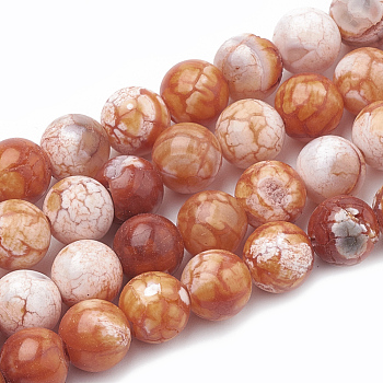 Dyed Natural Crackle Agate Beads Strands, Round, Coral, 8~8.5mm, Hole: 1mm, about 48pcs/strand, 15.1 inch