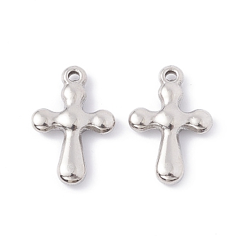 201 Stainless Steel Pendants, Cross, Stainless Steel Color, 22x15x3.5mm, Hole: 1.6mm