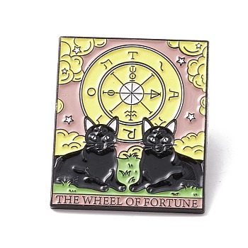The Wheel of Fortune Word Enamel Pin, Cat Tarot Alloy Badge for Backpack Clothes, Electrophoresis Black, Clock Pattern, 30.5x25.5x1.5mm, Pin: 1mm