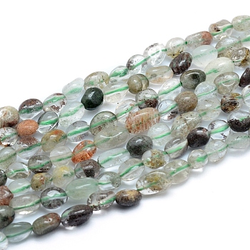 Natural Lodolite Quartz Beads Strands, Tumbled Stone, Nuggets, 5~12x6~7mm, Hole: 0.8mm, about 46~57pcs/strand, 15.16 inch(38.5cm)