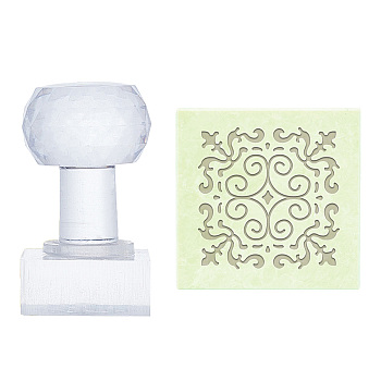 Clear Acrylic Soap Stamps, DIY Soap Molds Supplies, Square, Floral Pattern, 60x38x38mm, pattern: 35x35mm