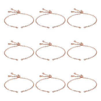 10Pcs Rack Plating Brass Cable Chain Link Bracelet Making, with Cubic Zirconia, Slider Bracelets Making, Fit for Connector Charm, Rose Gold, 20x0.2cm, Hole: 2mm