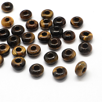 Natural Tiger Eye European Large Hole Beads, Rondelle, 13~14x7~8mm, Hole: 5mm