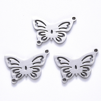 201 Stainless Steel Links Connectors, Laser Cut, Butterfly, Stainless Steel Color, 17x24.5x1.5mm, Hole: 1.6mm