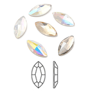 K9 Glass Rhinestone Cabochons, Flat Back & Back Plated, Faceted, Horse Eye, Mixed Color, 15x7x4.5mm