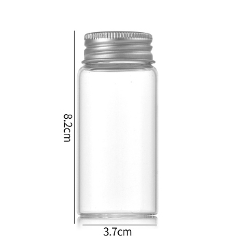 Clear Glass Bottles Bead Containers, Screw Top Bead Storage Tubes with Aluminum Cap, Column, Silver, 3.7x8cm, Capacity: 60ml(2.03fl. oz)