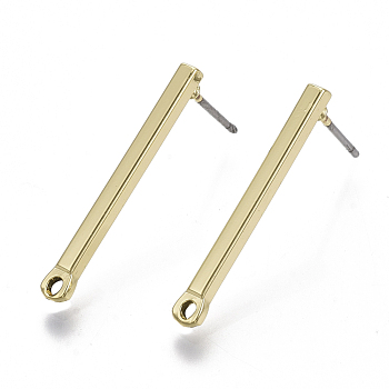 Smooth Surface Iron Stud Earring Findings, with Loop and Steel Pin, Cuboid, Light Gold, 25x3mm, Hole: 1.2mm, Pin: 0.7mm