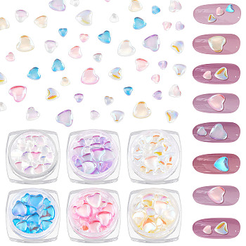 CHGCRAFT 6Box 6 Colors Cartoon Nail Art Decoration, DIY 3D Resin Heart Shape Nail Jewelry Accessories, Mixed Color, 4x4x2mm, 1box/colors