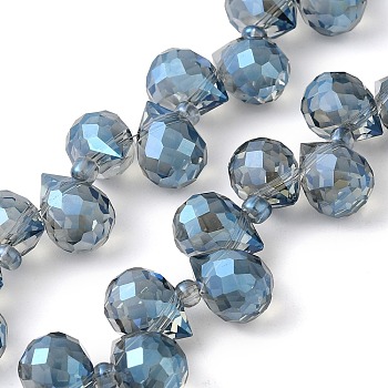 Electroplate Glass Beads Strands, Teardrop, Steel Blue, 10~11x8mm, Hole: 1mm, about 96~98pcs/strand, 26.97''~27.17''(68.5~69cm)