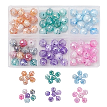 6 Colors Opaque Baking Painted Crackle Glass Beads Strands, Faceted, AB Color Plated, Teardrop, Mixed Color, 8x7mm, Hole: 1.2mm, about 12~14pcs/color, 72~84pcs/box