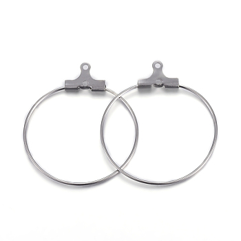 304 Stainless Steel Pendants, Hoop Earring Findings, Ring, Stainless Steel Color, 29~30x26.5x1.5mm, 21 Gauge, Hole: 1mm, Inner Size: 22x25mm, Pin: 0.7mm