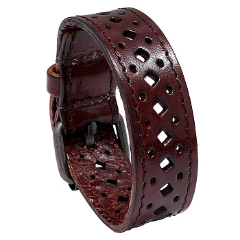 Vintage Hollow Out Leather Bracelet for Men - Unique Cycling Accessory, Coconut Brown, 0.1cm