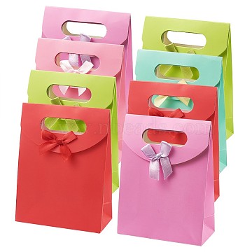 Paper Gift Bags with Ribbon Bowknot Design, Die Cut Handle  Bags, Mixed Color, 16.3x12.3cm(CARB-TA0001-01)