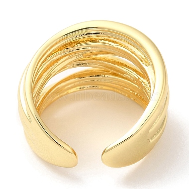 Rack Plating Brass Multi Line Open Cuff Ring for Women(RJEW-A016-04G)-2