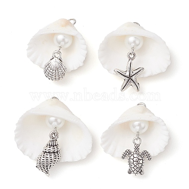 Antique Silver & Platinum Mixed Shapes Shell Pendants